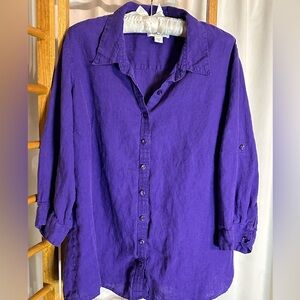 Coldwater Creek Button Down 3/4 Adjustable Sleeve Purple 1X